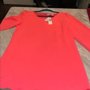 Bright coral long sleeved shift dress
